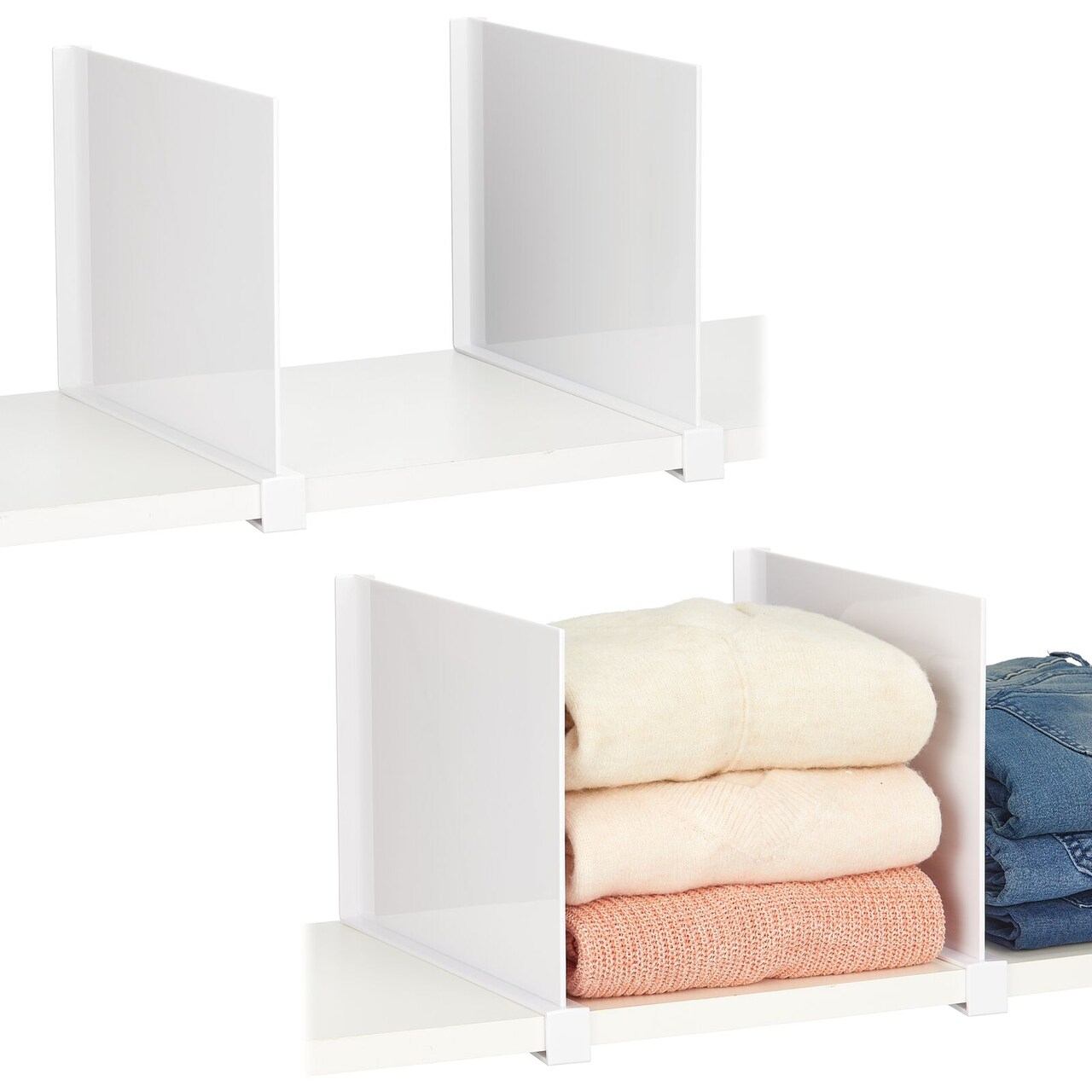 mDesign Plastic Shelf Dividers with Clip Attachment for Closets